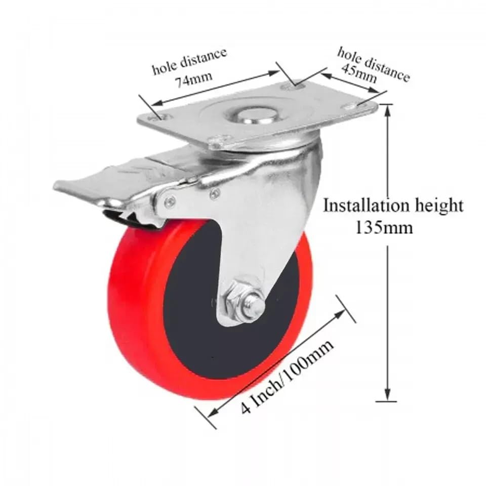 Tiffora Heavy Duty Double Bearing 100mm Swivel Castor Wheel Trolley Furniture Caster 700KG (Pack of 4 with Brakes) - Image 2