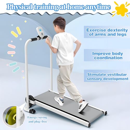 Image of Foldable Kids Treadmill - Self-Propelled Indoor Exercise Machine for Ages 3-15, Compact Workout Equipment with Display, Ideal for Home Play Gym Fitness