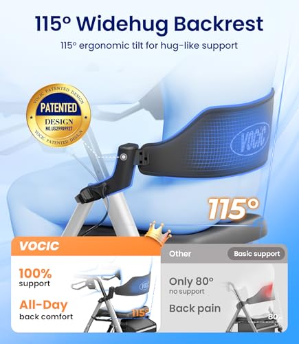 Image of VOCIC Z21 Rollator Walker for Seniors with Seat, 8 inch All Terrain, 350 LBS | Lightweight Foldable & Dual Height Adjustable for Seniors, Ergonomic Arc Seat&6 inch Ultra Backrest Provide Comfort, Silver