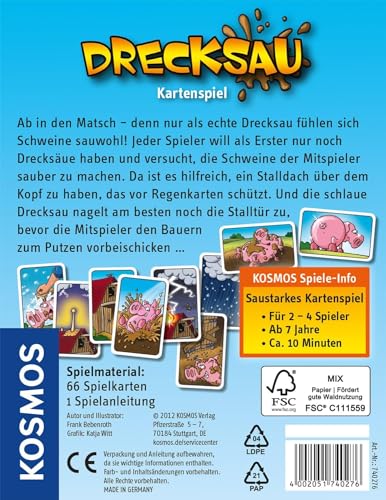KOSMOS 740276 Drecksau Ab in den Matsch! lustiges Kartenspiel, Partyspiel für 2-4 Spieler ab 7 Jahre, Kinder, Familie, Erwachsene