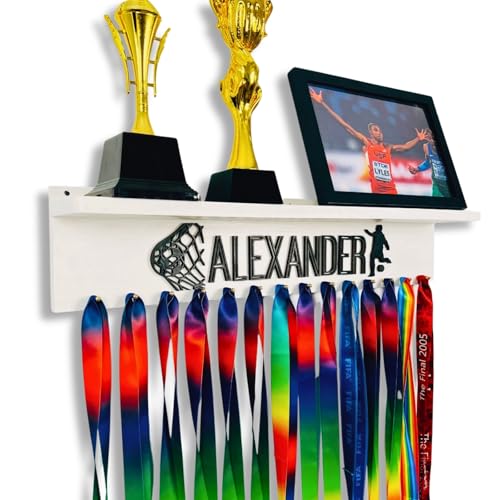 Image of Personalized Medal Holder And Trophy Shelf With 3D Name,Custom Wooden Medal Hanger Display For Awards or Ribbons,Trophy Display Shelf,Medals Awards Rack For Wall