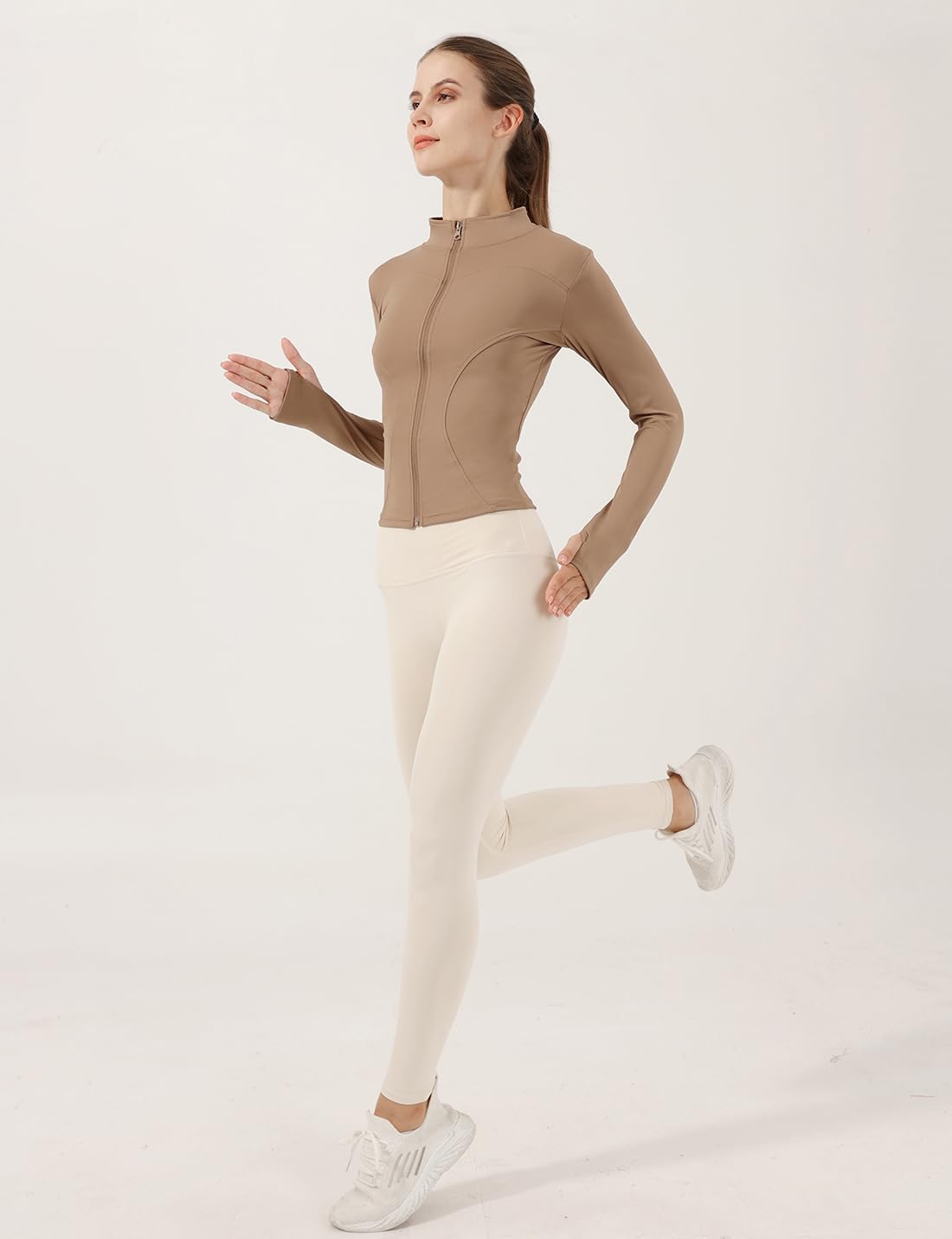 Gacaky Giacca da corsa da donna, aderente, leggera, con zip intera, elasticizzata, con fori per i pollici