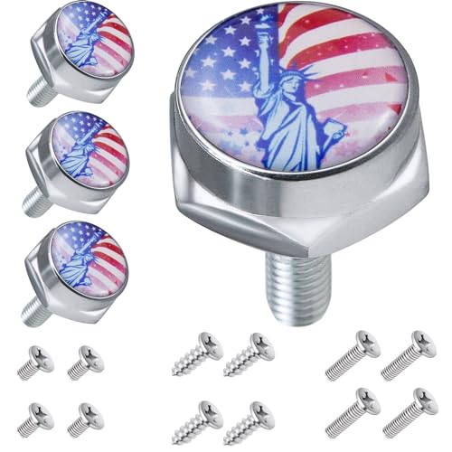 Amavoler License Plate Screws Fastener Kit, Personalized 4 PCS Screws with Covers for Cars and Motorcycles, The Perfect Addition to Your License Plate. (Chrome-Style-2)