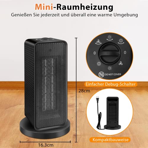 Keramische ventilatorkachel, 1200 W/600 W, met 2 standen, 90 graden oscillerende elektrische verwarming met oververhittings- en kantelbeveiliging, voor badkamer, woonkamer, kantoor, terras - Afbeelding 6