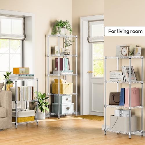 Image of M MZG 4 Tiers Shelf Metal Storage Shelves Wire Rack Closet Organizers with Wheel for Garage Kitchen Bathroom Laundry Chrome 11.8 inch D x 17.7 inch W x 41.9 inch H