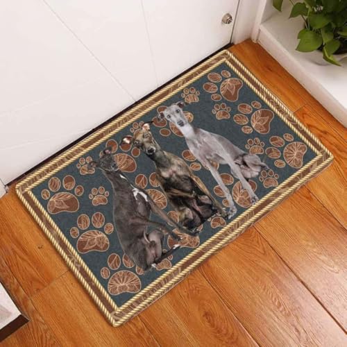 ���փ}�b�g �C�^���A���E�O���C�n�E���h�̉Ԃ̑��� 50×80cm doormat Italian Greyhound Flower Paw