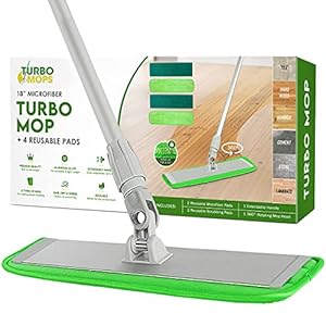 Turbo Microfiber Mop Floor Cleaning System – 18-inch Dust Mop with 4 Reusable Pads for Hardwood and Tile, 360-Spin Floor…
