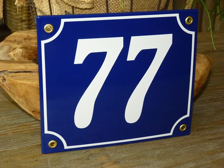 Numéro de maison émail bleu 18x15 cm n ° 77 résistant aux intempéries
