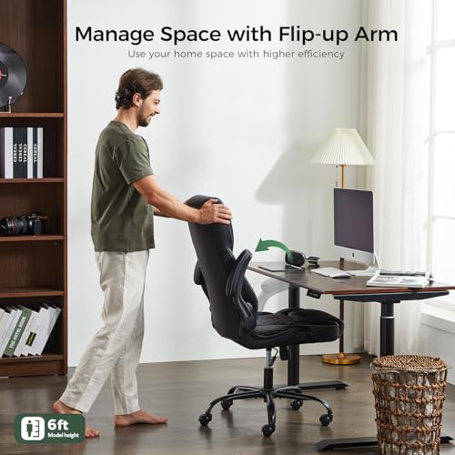 Image of amseatec Big and Tall Office Chair, Flip-Up, Executive Desk Chair, Black