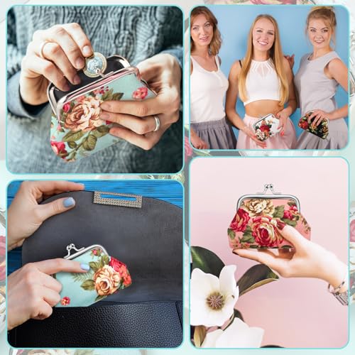 Image of 48 Pcs Vintage Canvas Floral Kiss Lock Coin Purses Bulk Rose Flower Change Wallets Gifts for Mother Day Women(4 x 3 Inch)