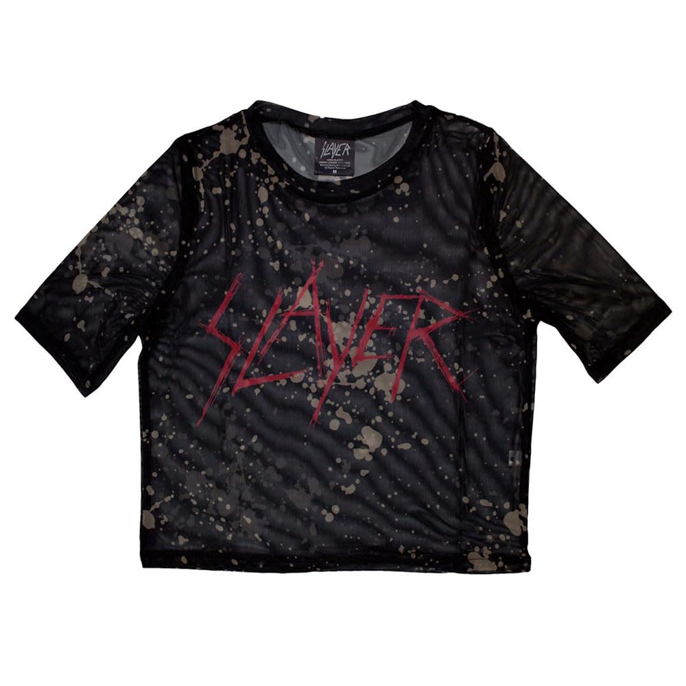 Rock Off officially licensed products Slayer Scratchy Band Logo Mesh Crop Top M Black