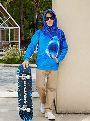 Uideazone Novelty Hoodies For Kids 3D Print Shark Pattern Pullover Hoodie Soft Fleece Long Sleeve Hooded Sweatshirt With Pocket #TOP3