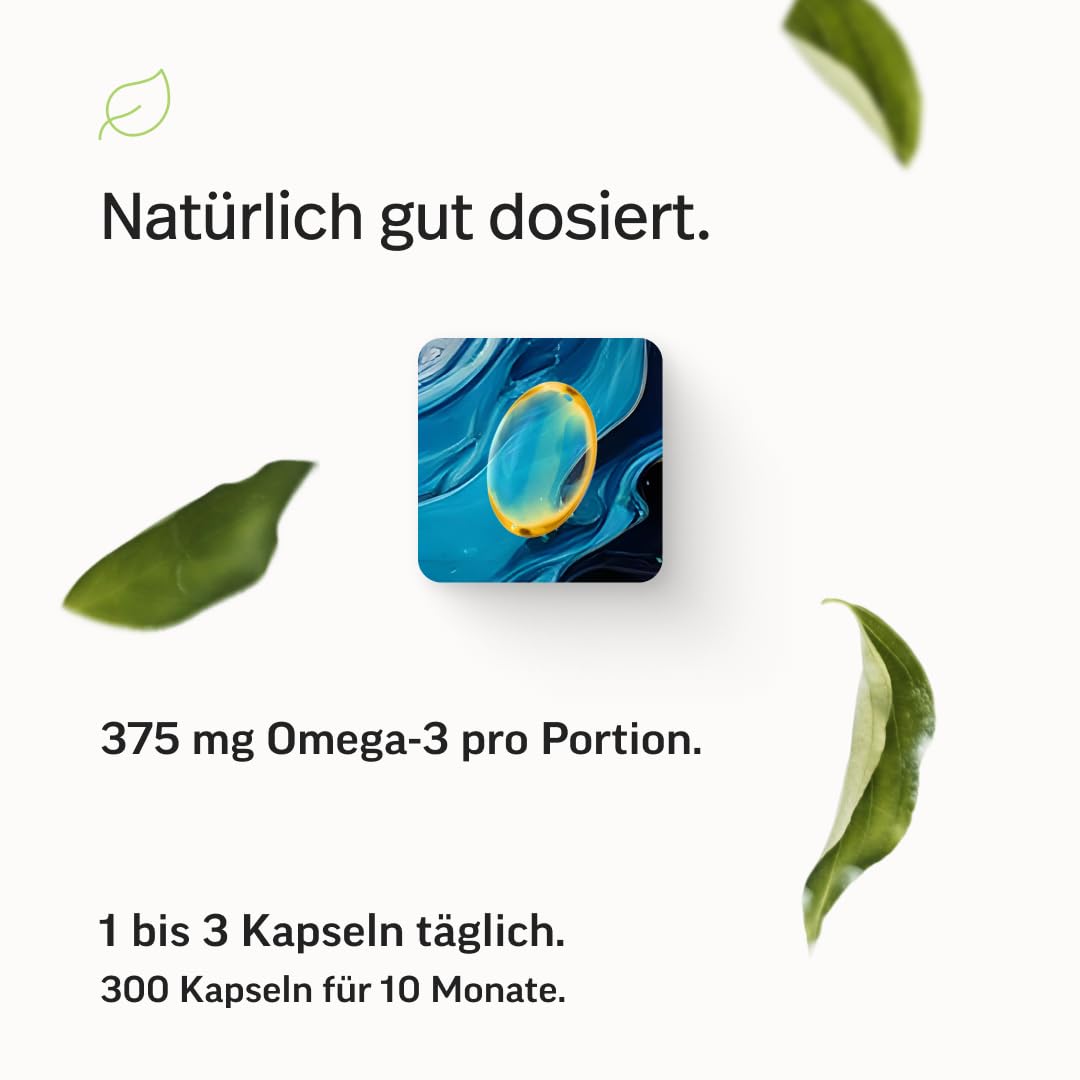 edubily® Omega-3 Fischölkapseln - 70% Omega 3-Gehalt - EPA DHA Kapseln in pharmazeutischer Qualität aus nachhaltigem Wildfang (300 Kapseln)