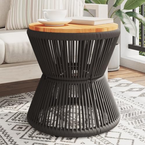 QUAHEAS Couchtisch mit Drahtgestell Schwarz Ø 45x44 cm, Akazienholz...