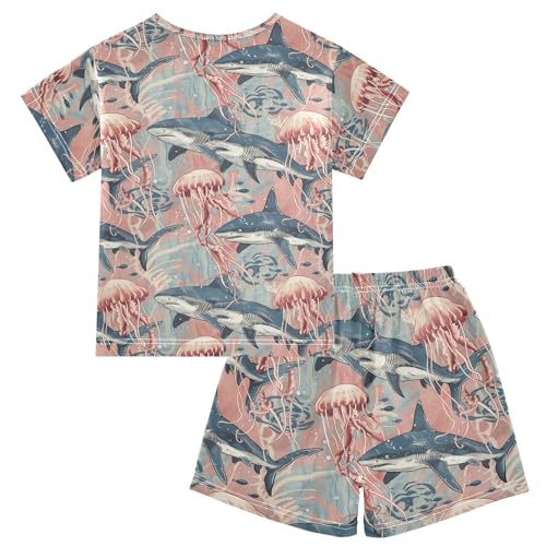 ALAZA Sharks Jellyfish Pajama Set Short Sleeve Sleepwear Soft Lounge Nightwear2