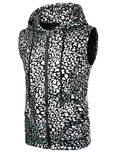 Image of ZEROYAA Mens 70s Metallic Sleeveless Hooded Vest T Shirt