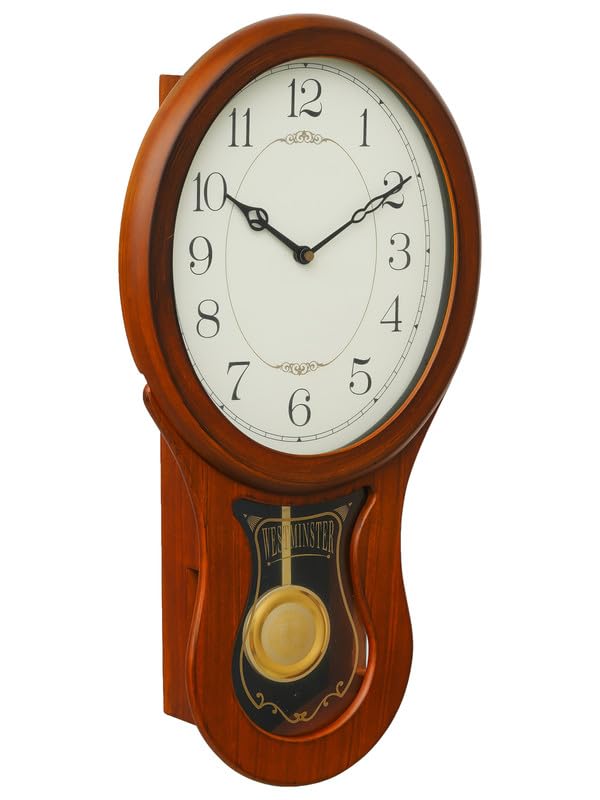 Image of CHRONIKLE Decorative Vertical Musical Wooden English Numbers Pendulum Chime Wall Clock for Living Room Home Decorations Office Gifts (Size: 28 x 8 x 55 CM | Weight: 2090 Gram | Color: Brown)
