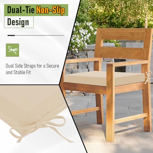 Image of Basic Beyond Outdoor Chair Cushions Set of 2, Square Corner Outdoor Cushions for Patio Furniture, Water Resistant Patio Chair Cushions with 2 Ties, 18.5x16x3, Beige