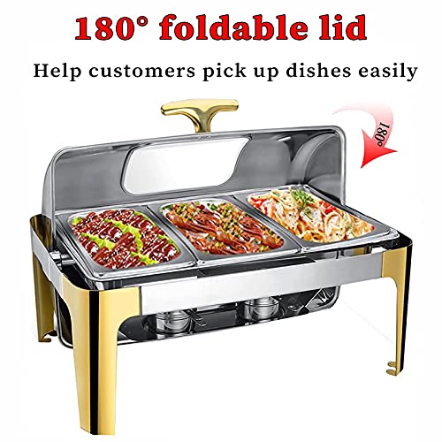 DBMGB Chafing Dish Edelstahl Warmhaltebehälter Essen Professionel Speisewärmer Elektrisch, Buffetwärmer mit 180° Rolltop… – Bild 3
