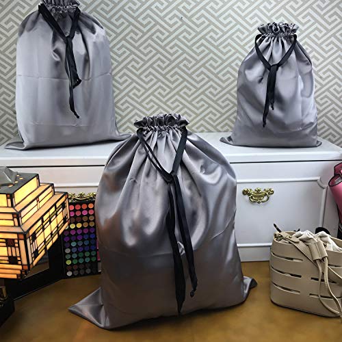 PlasMaller Dust Cover Storage Bags Thick Silk Cloth Pouch with Drawstring For Luxuries Handbags Tote Purses Shoes Boots, Silver (12.6 x 15.7 in)4