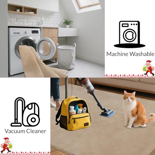 Image of Large Modern Area Rugs for Living Room Bedroom, 6x9 Feet Beige Ultra Soft Thickened Memory-Foam Indoor Rug, Comfy Aesthetic Solid Minimalist Carpets for Girls Boys Nursery Dorm Home Decor