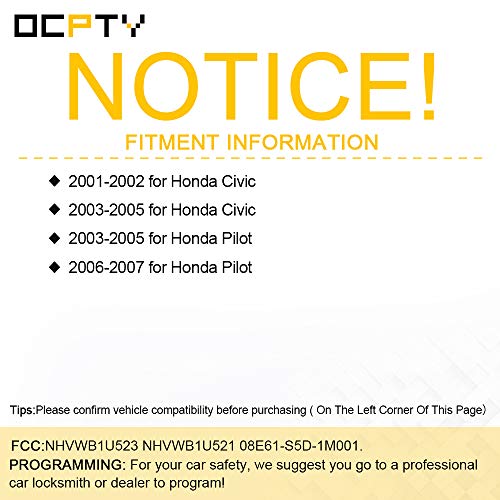 OCPTY 2X Keyless Entry Remote Control Key Fob 3 Button Transmitter Replacement for 01 02 03 04 05 06 07 for Honda for Pilot for Civic NHVWB1U523 - Image 3