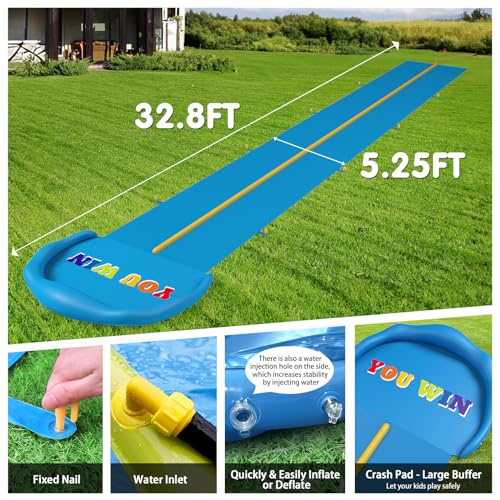 CL FUN Extra Long Water Slide for Kids Adults, 32.8 FT Inflatable Slip Water Slides for Kids Backyard, Heavy Duty Slide with 2 Boards Double Lane Lawn Slides for Boy Girl Outdoor Water Play by CL FUN - Image 3