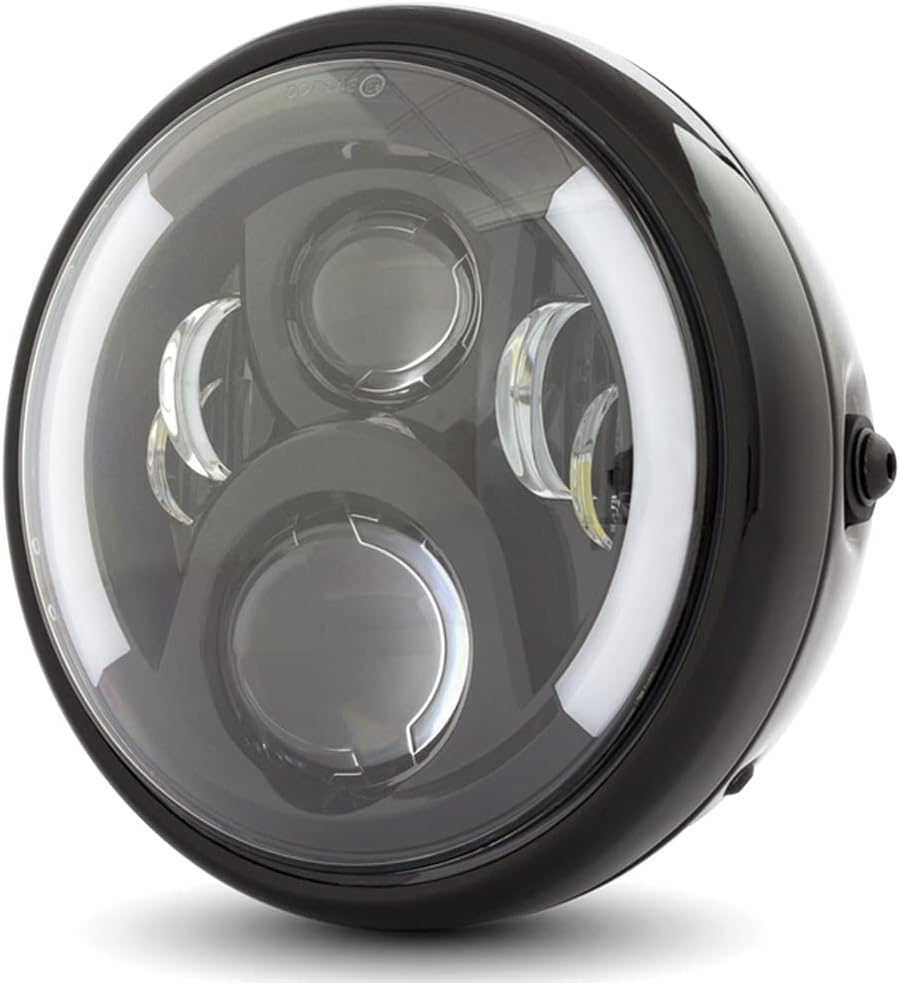 Retro Motorcycle Headlight LED 7.7 Inch 196mm | Built In Indicators Turn Signals and Daytime Running Light DRL – Compatible with Triumph Bonneville and Royal Enfield Interceptor / Continental GT 650