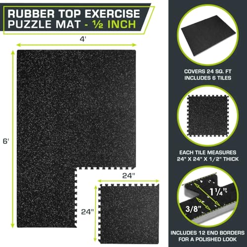 RitKeep Fitness Pisos de Goma para Gimnasio, 24 x 24 pulgadas, 1/2 pulgada de espesor, Alfombrillas entrelazadas miniatura 4