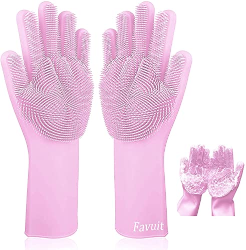 OUYNIEIキッチン手袋、調理用手袋、ペットシャワーブラシ手袋、マッサージ手袋、天然シリコン、柔らかい、防水、耐油、耐熱、耐久性、再利用可能、滑り止め、調理、掃除、食器洗い、洗車、家事、ペットの毛のケア用(仕様; 160g、厚手)