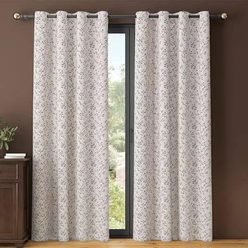 Image of Yellow Weaves 1 Pc Jacquard Leaf Eyelet Long Door Curtain - Perfect for Home, Office, Bedroom, Living Room & Balcony - 9 Feet (Brown)