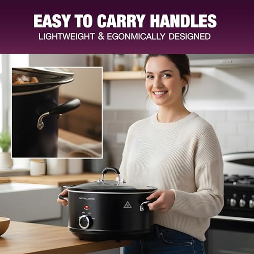 Image of Andrew James 3.5L Slow Cooker - Sear-to-Simmer - Large Hob-Proof Aluminium Pot, Shatter-Resistant & Easy-Clean Design 3 Heat Settings & Glass Lid, Ideal for Family Meals (Matt Black)