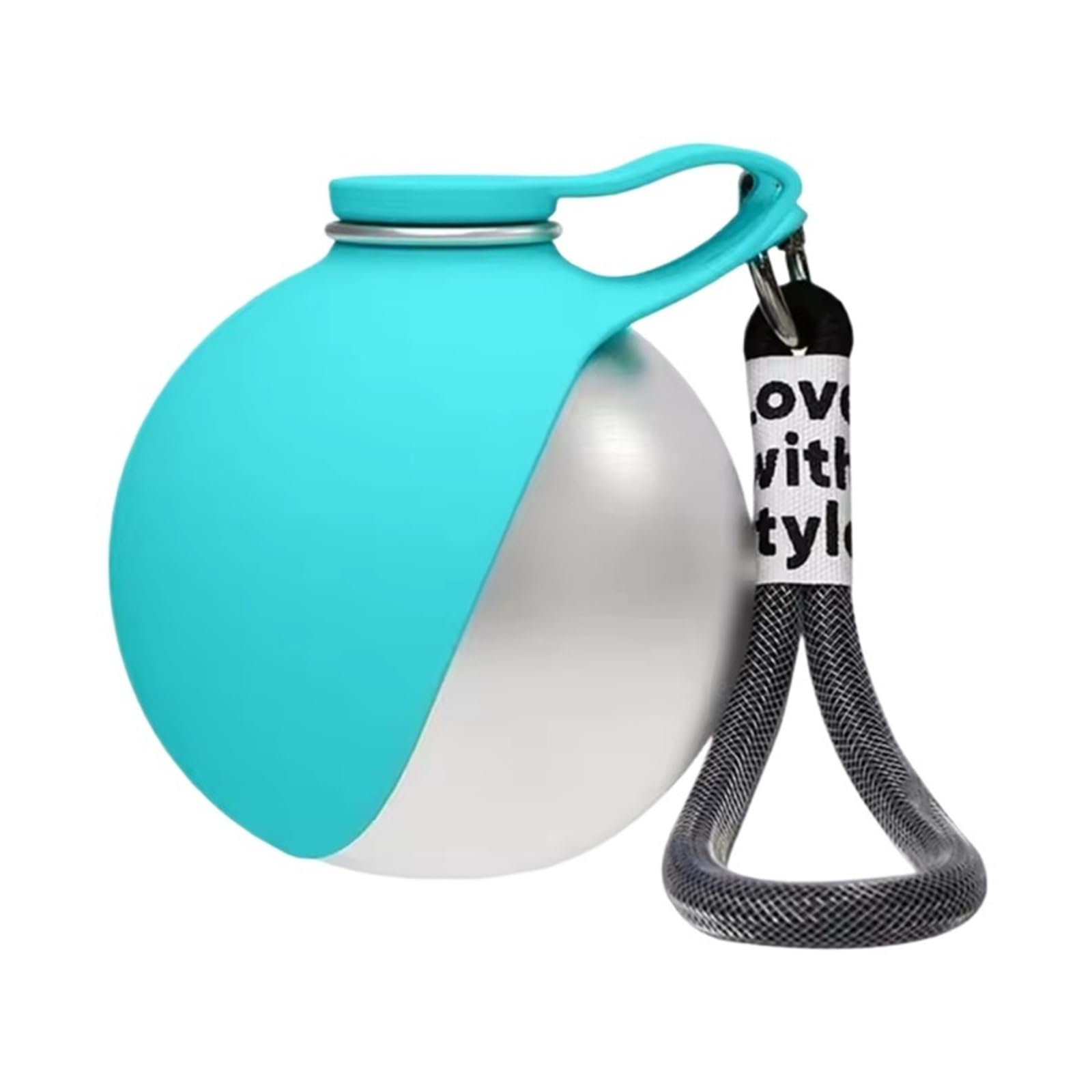 Botella de agua para mascotas esférica inoxidable con cuenco plegable
