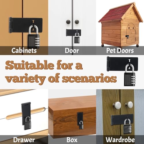 Image of 6 PCS Lock Hasp Latch 3 Inches Black Padlock Latch Lock | Black Painted Iron Sliding Door Lock with Screw for Home Patio Garden