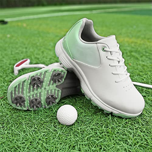 Veacam Womens Golf Shoes Waterproof Golf Sneakers Lightweight Laides Golf Fitness Shoes Outdoor Anti Slip Walking Footwears,Green Spike,6 #TOP3