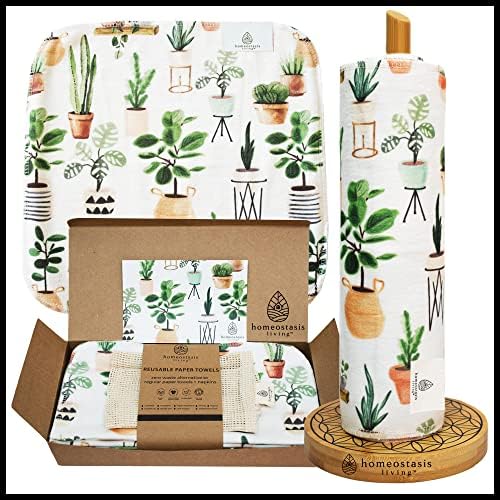 Homeostasis Living | REusable Paper Towels with Cotton Wash Bag |12x Zero Waste Gift Set-Plant Love | Eco Friendly Paper Towels Napkins Cloth Washable Reusable Paper Towel Roll Paperless Paper Towels