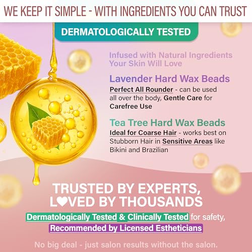 Image of Tress Wellness Waxing Kit for Sensitive Skin - Safe for Face & Skin, Easy to Use - At-Home Kit for Face, Bikini, Brazilian & Full Body - Pink, No Display