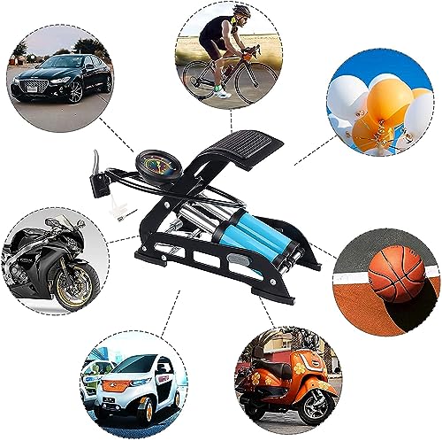 Image of Foot Pump Air Inflator 160 PSI Double Cylinder Portable Foot Pump Air Tyre Inflator for car Bike and Cycle (Blue)