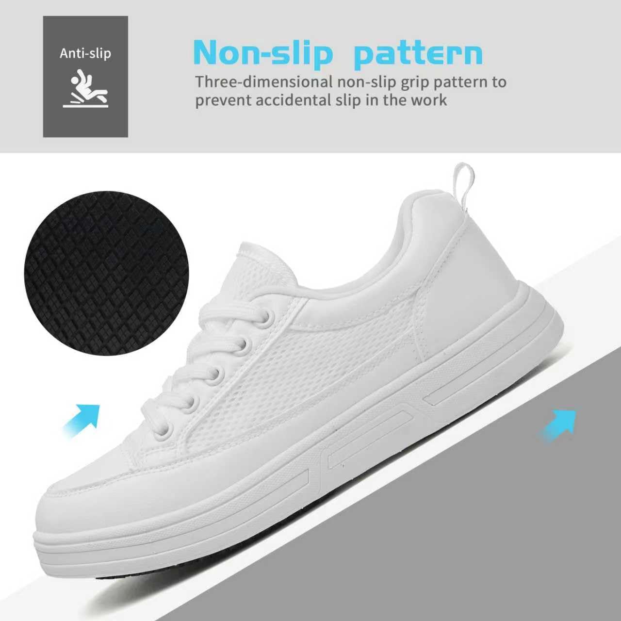 Women's White Non Slip Work Shoes, White Food Service Slip Resistant Work Shoes, White Women's Nursing Shoes. - Image 4