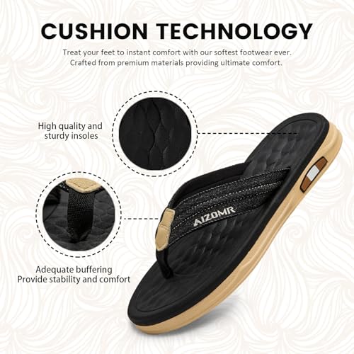 Image of Mens Sandals Arch Support Comfortable Beach Slides with Adjustable Buckle Straps Slippers for Men