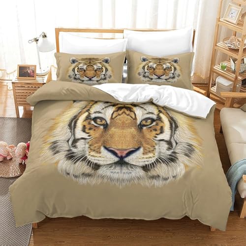 Housse de couette tigre 3D 200x200cm en microfibre avec taies - 3