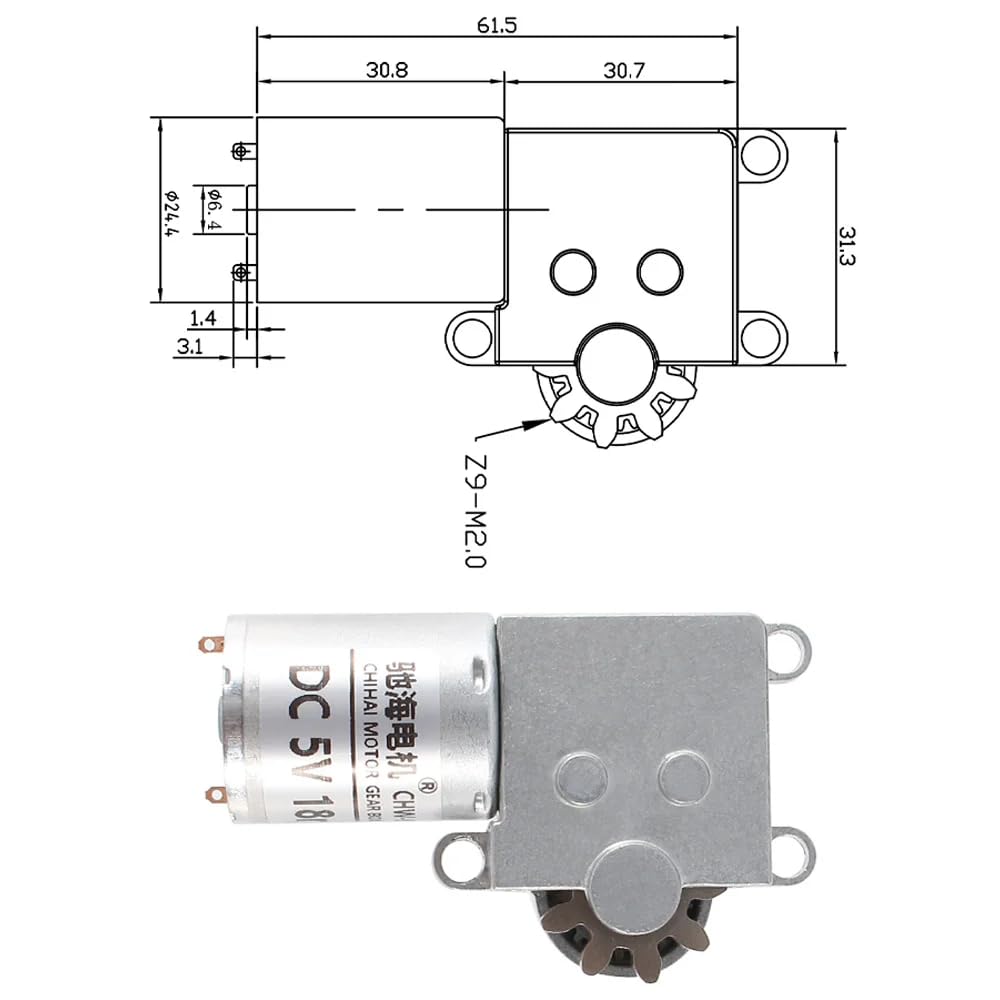 Motor de CC con Engranaje Helicoidal, Motor Reductor de Engranaje Giratorio de 9 Dientes, Motor de Poco Ruido