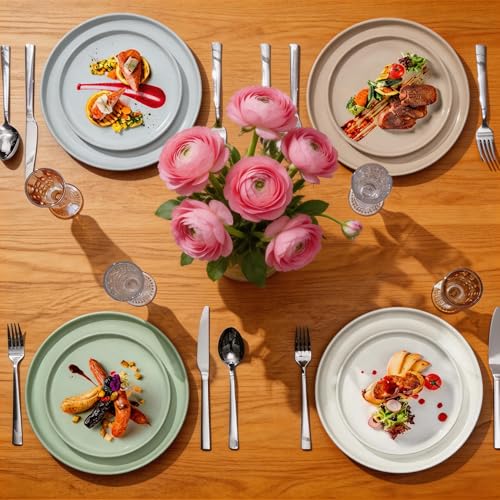 Image of LIANYU 4Pcs Dinner Plates Set, 7.75'' Small and Round Stoneware Salad Plate, Porcelain Dishes Set for Kitchen Dining Dessert, Steak, Oven, Microwave & Dishwasher Safe, Scratch Resistant, Fog Green