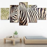 SIGNWIN 5 Panel Canvas Wall Art Animals Black and White Dramatic Group Modern Artwork for Home Decorations Ready to Hang - 60