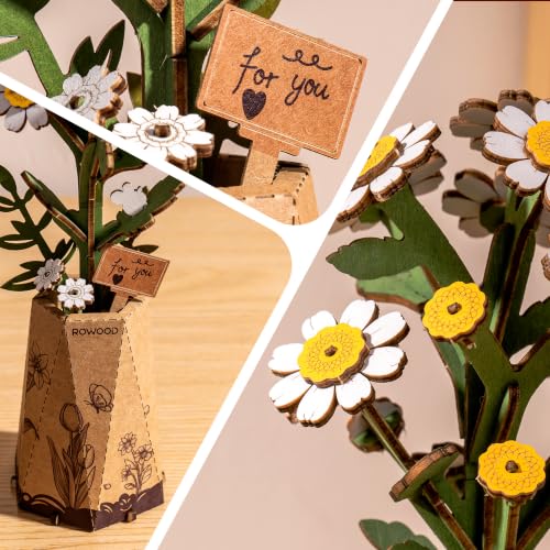 rowood Künstliche Blume Kamille, 3D Holzpuzzle DIY Modellbausatz – Ansicht 5