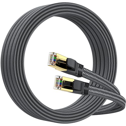 CAT8 Ethernet Cable 10M 40Gbps 2000MHz Flat High Speed Network Cable Nylon Braided Shielded Internet Cable Braided Network Cord RJ45 Indoor LAN Cables Compatible with PS5/Xbox/Router/PC (10M)