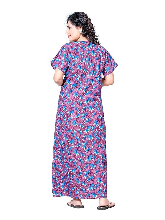 Image of Keyocean Women's Cotton Printed Maxi Night Gown Nighty (Pack of 4)