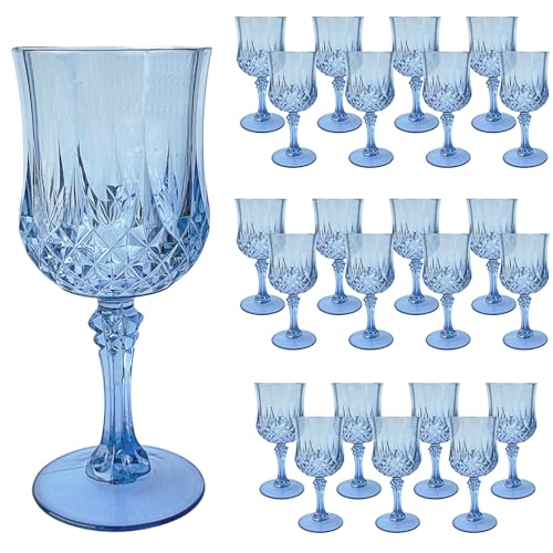 Veiuwa 24 PCS Blue Plastic Wine Glasses,Reusable Plastic Wine Glasses,Blue Goblet Glass,Durable and Sturdy Cups Can Be Used for Various Parties Such as Weddings!