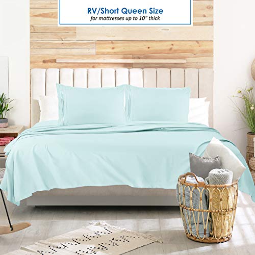 Image of Nestl Light Blue Short Queen Sheets for RV, Hotel Luxury RV Queen Sheets Set, 6 Piece Fitted Bed Sheet Set and Pillowcases, Super Soft, Wrinkle-Free, and Breathable Camper Bedding