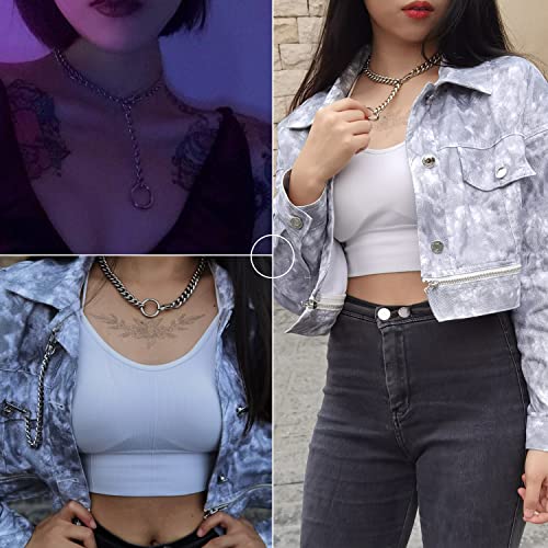 Womens Choker Chain Cuban Link Necklace with Tail 0.4inch wide Punk Rock Stainless Steel Gift for her Sexy Pendant Necklace2
